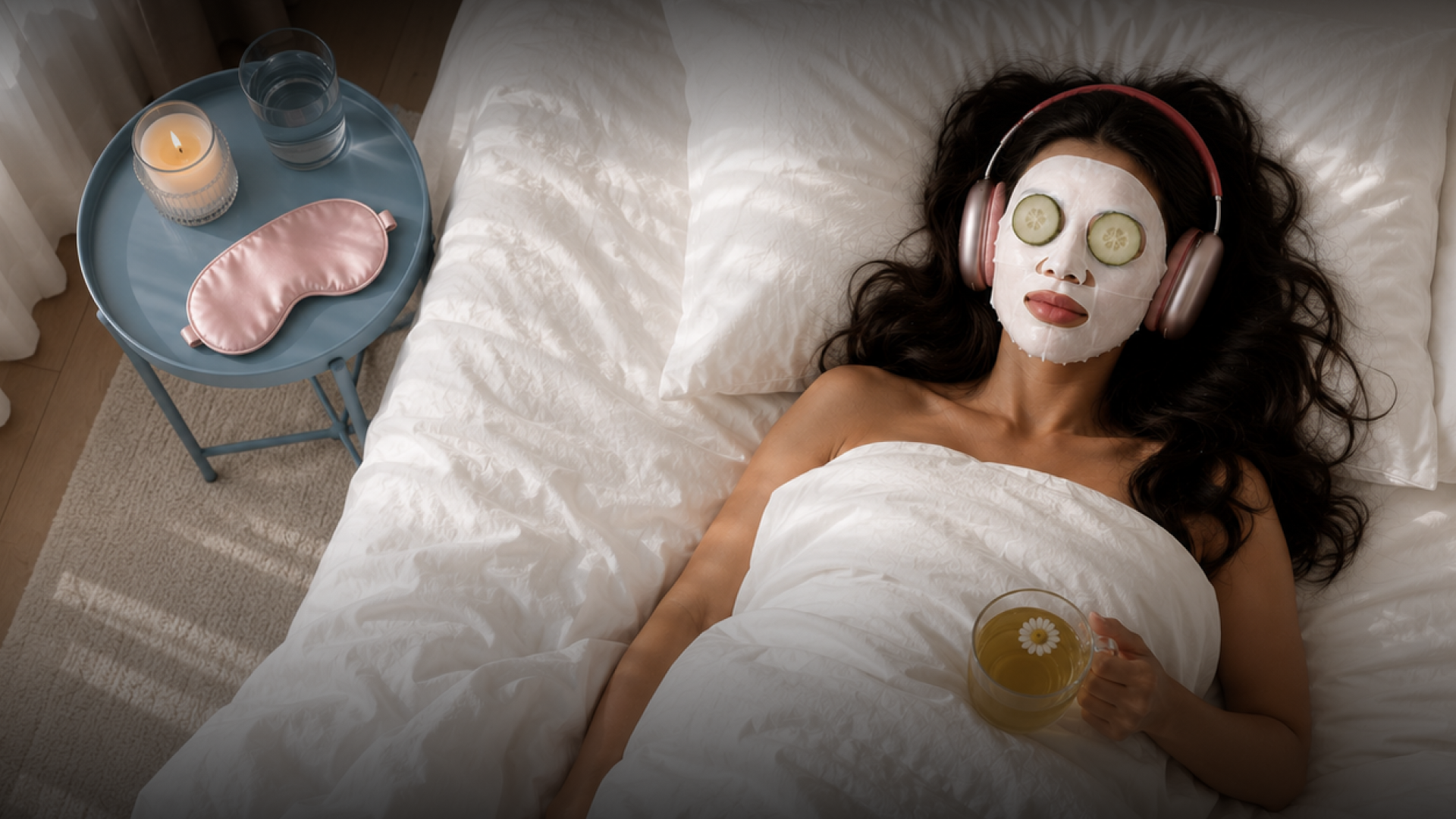 Why does swelling occur — woman relaxing with a face mask and tea