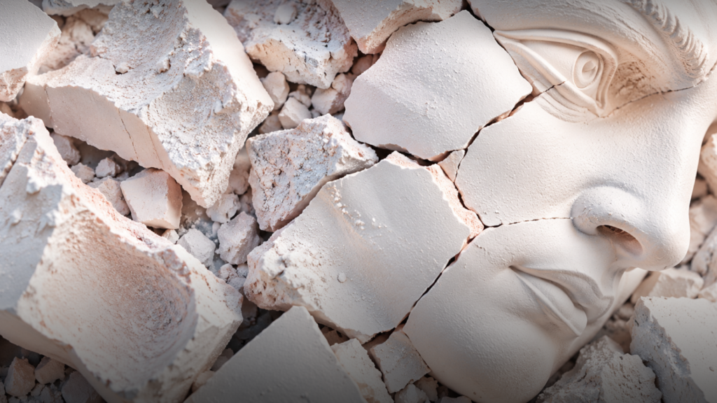 Dry skin in winter: cracks on a sculpted face as a metaphor for a damaged skin barrier